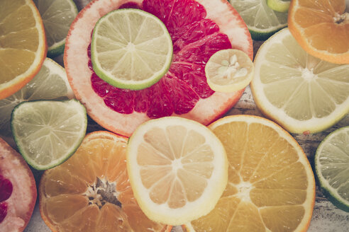 In Scheiben geschnittene Zitrusfrüchte, Orange, Zitrone, Limette, Grapefruit - SARF001138