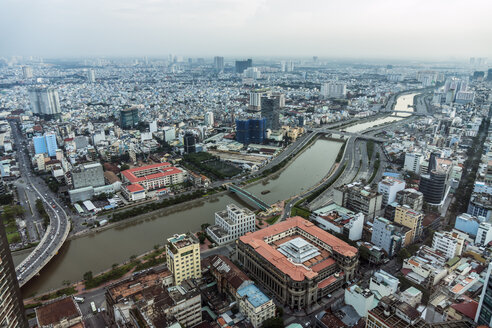 Vietnam, Ho-Chi-Minh-Stadt, Stadtbild mit Saigon-Fluss vom Bitexco Financial Tower aus gesehen - WEF000306