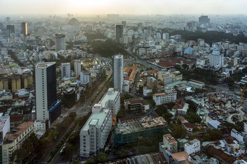 Vietnam, Ho-Chi-Minh-Stadt, Stadtbild vom Bitexco Financial Tower aus gesehen, lizenzfreies Stockfoto