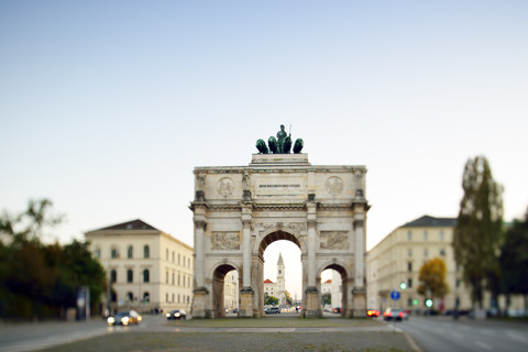 Germany, Bavaria, Munich, Siegestor at blue hour stock photo