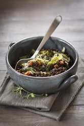 Schüssel mit Beluga-Linseneintopf mit Wirsing, Tomaten und Karotten - EVGF001038