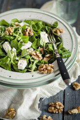 Gericht aus Feldsalat, Valerianella locusta, mit Walnüssen und Feta - SBDF001543