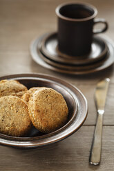 Bowl of home-baked oat flakes scones - EVGF001088