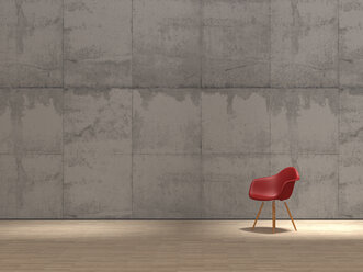 Roter Design-Stuhl vor Betonwand, 3D Rendering - UWF000304