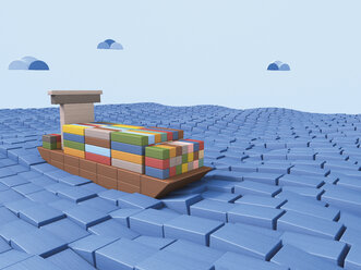 Containerschiff aus Bauklötzen, 3D Rendering - UWF000290