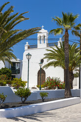 Spain, Canary Islands, Lanzarote, La Geria, Uga, view to church of San Isidro Labrador - AMF003482