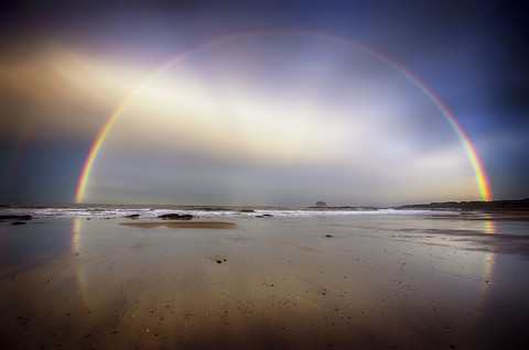 UK, Scotland, East Lothian, North Berwick beach, rainbow stock photo