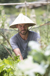 Portrait of gardener with Asian hat - ZEF004045