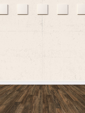 3D-Rendering einer Innenwand aus Beton und eines Holzbodens, lizenzfreies Stockfoto