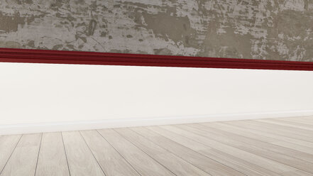 3D-Rendering einer Innenwand aus Beton und eines Holzbodens - UWF000322