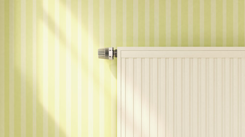 3D rendering of heater at patterned wallpaper stock photo