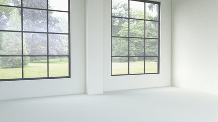 3D-Rendering eines leeren Raums mit Fenstern - UWF000333