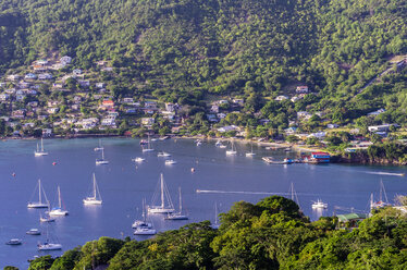 Karibik, Antillen, Kleine Antillen, Grenadinen, Bequia, Bucht mit Segelbooten - THAF001147