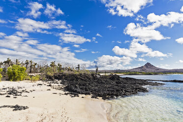 Ecuador, Galapagos-Inseln, Santa Cruz, Meeresufer und Vulkan im Hintergrund - FO007274