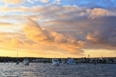 Pazifischer Ozean, Galapagos-Inseln, Sonnenuntergang über der Insel Santiago - FOF007589