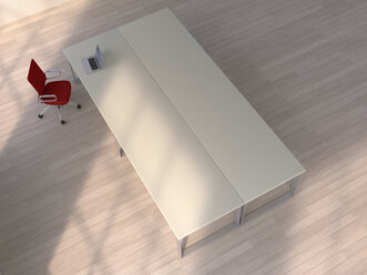 3D Rendering, Conference table with laptop and red chair - UWF000346