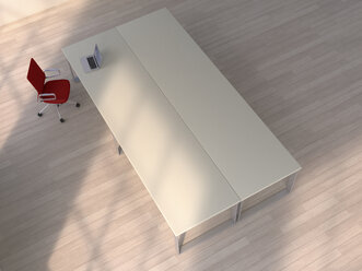 3D-Rendering, Konferenztisch mit Laptop und rotem Stuhl - UWF000346