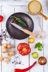 Ingredients, bowl and knife for preparing couscous - ODF001044