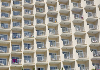 Spain, Baleares, Mallorca, rows of balconies of a hotel - AMF003589