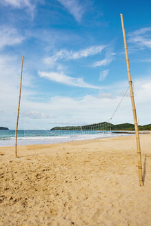 Philippines, Palawan island, Volleyball net bamboo at beach - GEMF000006