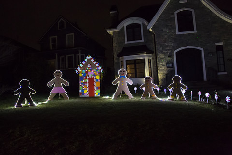 Canada, Vancouver, Christmas illuminations, Row of Gingerbread men stock photo