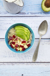 Bowl of avocado apple muesli with hemp seeds - LVF002643