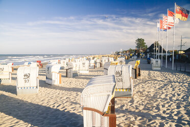 Germany, Baltic Sea, Dahme, beach chairs on beach - KRPF001287