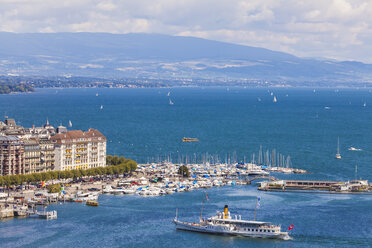 Schweiz, Genf, Hafen mit Schaufelraddampfer auf dem Genfer See - WD002832