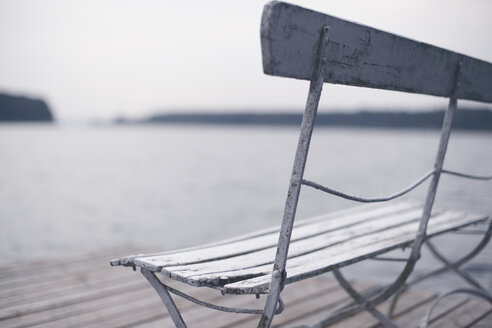 Weathered wooden bench on a bathing jetty - VRF000145