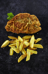 Escalope and French Fries on dark ground - KSWF001401