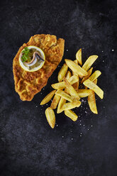 Escalope and French Fries on dark ground - KSWF001402