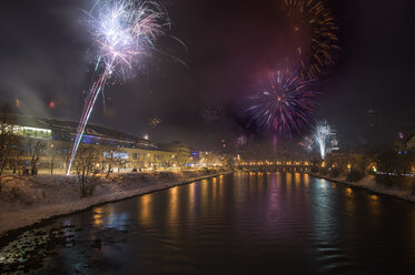 Austria, Tyrol, Schwaz, New Year's Eve fireworks - MKFF000152