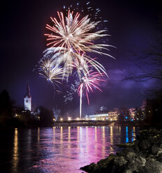 Austria, Tyrol, Schwaz, New Year's Eve fireworks - MKFF000153
