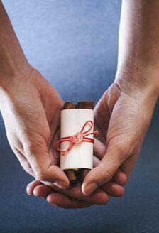 Female hands holding self-made scroll gift - BZF000025