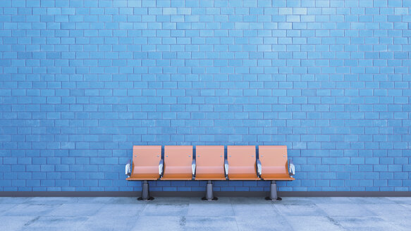 Sitzreihe am Bahnsteig einer U-Bahn-Station, 3D-Rendering - UWF000360