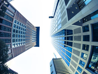 Germany, Hesse, Frankfurt, Japan Center, Taunusturm, Commerzbank and Hessische Landesbank, low angle view - AMF003699