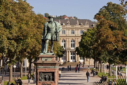 Germany, Stuttgart, Schlossplatz with statue of Duke Christoph of Wuerttemberg - PCF000055