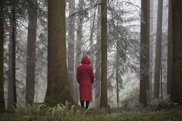 Österreich, Frau allein im Wald stehend - WW003795