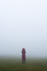 Österreich, ein Jugendlicher steht allein im Park, Nebel - WW003802