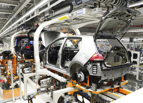 Production of VW cars in a factory stock photo