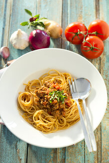 Spaghetti mit Bolognese-Sauce, Nahaufnahme - MAEF009699