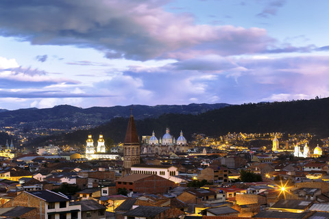 Ecuador, Cuenca in evening light stock photo