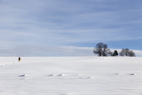 Deutschland, Baden-Württemberg, Waldshut-Tiengen, Person zu Fuß mit Skiern in Winterlandschaft - MIDF000042