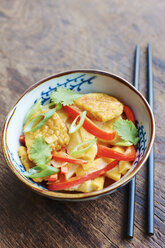 Thai Curried Winter Vegetables, parsnips, yellow beets, turnips, rutabaga, with Tempeh on rice - HAWF000626