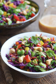 Asiatischer Krautsalat mit Rotkohl, Grünkohl, Favabohnen, Cashew und Koriander - HAWF000629