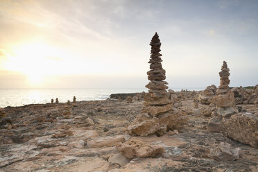 Spain, Mallorca, Ses Salines, Cap de ses Salines, piles of stones - MEMF000714