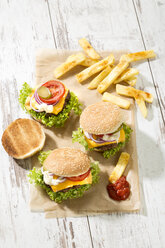 Homemade cheeseburgers with french fries - MAEF009733