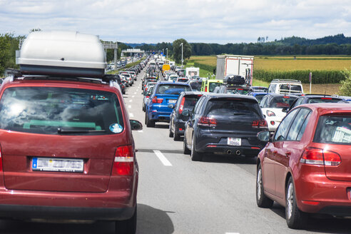 Germany, Bavaria, Traffic jam on A9 highway between Munich and Nuremberg - WEF000329