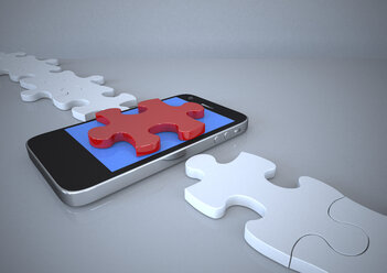 3D Rendering, Smart Phone verbindet Puzzle - ALF000348