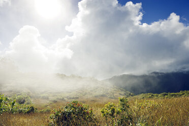 USA, Hawaii, Maui, West Maui Mountains with clouds as seen from Waihee Ridge Trail - BRF000999
